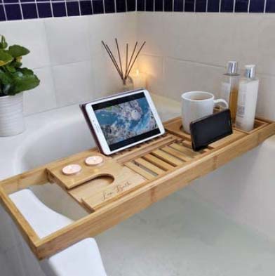 Use a trendy tray across your bath for all your bathing items